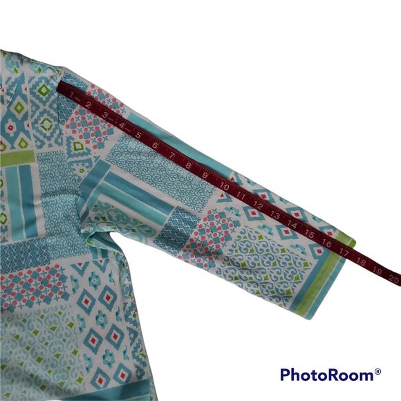 Hearts Of Palm Women's 3/4 Sleeve Multi Print Horseshoe Neckline Blouse Medium - Picture 10 of 11